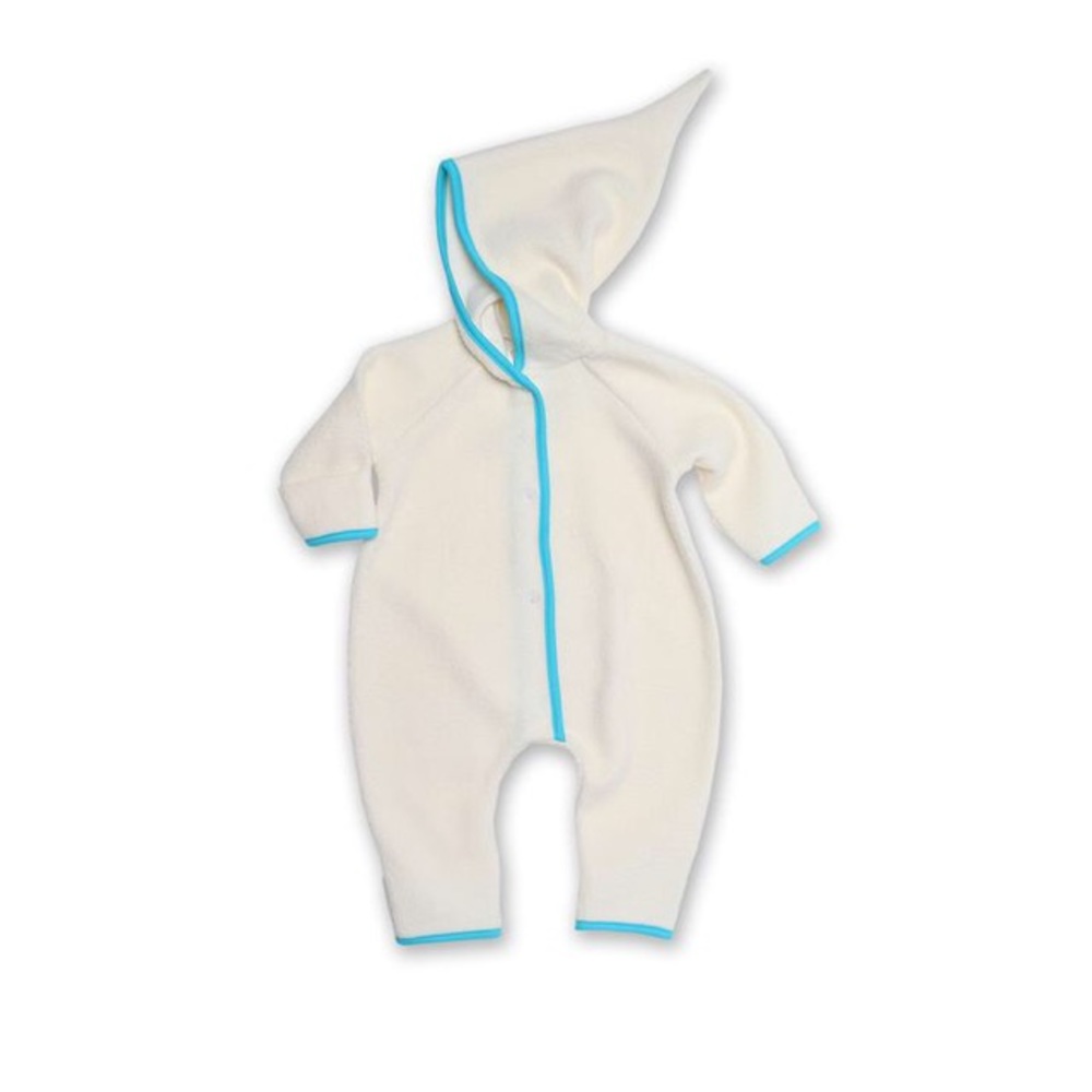 Zutano Cozy Fleece Elf Suit, White with Blue Trim